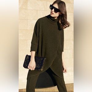 Joseph Ribkoff Lagenlook Turtleneck High Low Tunic Sweater in Green - Size 14